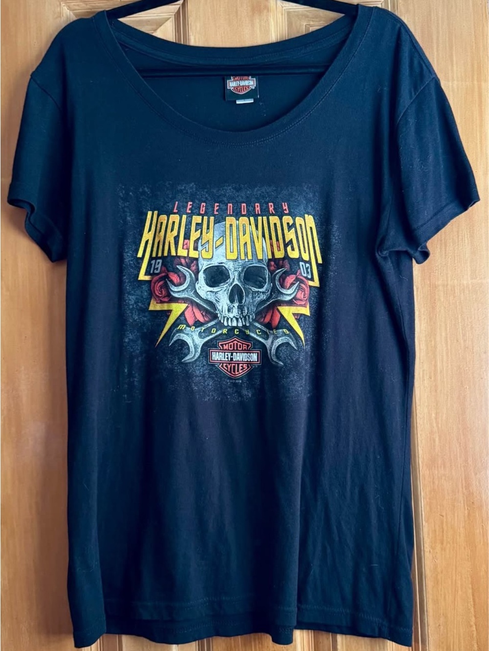 Harley-Davidson Women’s Black Short-Sleeve Tee with Yellow & Red Graphic